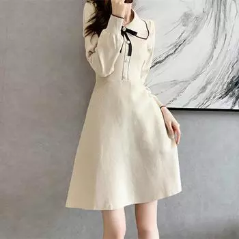 VEZFAA женские модные осенне-зимние однотонные повседневные платья-поло с длинными рукавами и высокой талией