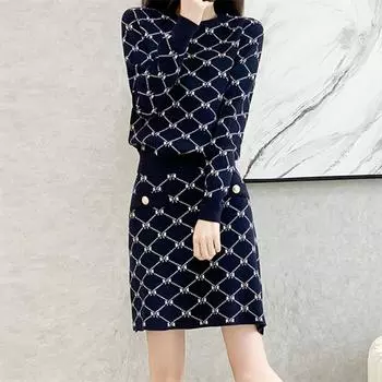 VEZFAA женские модные осенне-зимние повседневные юбки с длинными рукавами и круглым вырезом, костюмы