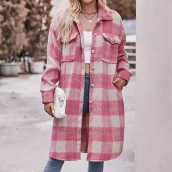 VEZFAA женские модные повседневные клетчатые принты осенне-зимние куртки-поло с длинными рукавами и пальто