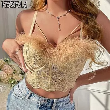VEZFAA женские модные повседневные кружевные принты лето весна подтяжки без рукавов сексуальные боди S чёрный