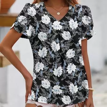 VEZFAA женские модные повседневные летние блузки и рубашки с короткими рукавами и v-образным вырезом