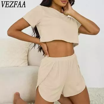 VEZFAA женские модные повседневные летние весенние однотонные блузки и рубашки с короткими рукавами и круглым вырезом с принтом S чёрный