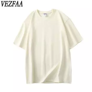 VEZFAA женские модные повседневные летние весенние однотонные блузки и рубашки с короткими рукавами и круглым вырезом с принтом S