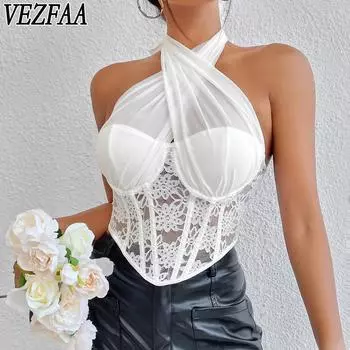 VEZFAA женские модные повседневные однотонные принты летние весенние сексуальные боди без рукавов XS белый
