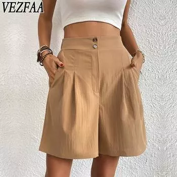 VEZFAA Женские модные повседневные однотонные спортивные шорты с высокой талией и принтом S хаки