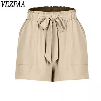 VEZFAA Женские модные повседневные однотонные спортивные шорты с высокой талией и принтом S чёрный