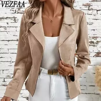 VEZFAA Женские модные повседневные осенне-зимние однотонные рубашки-поло с длинным рукавом и принтом, блузки и рубашки S белый