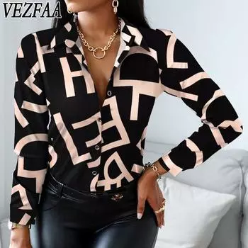 VEZFAA женские модные повседневные весенне-осенние блузки и рубашки-поло с длинными рукавами и воротником-стойкой