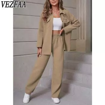 VEZFAA Женские модные повседневные весенне-осенние однотонные брюки-поло с длинным рукавом и принтом, брюки, костюмы S бордовый