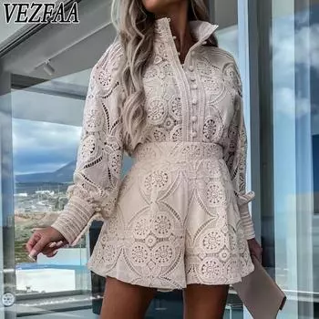 VEZFAA Женские модные повседневные весенне-осенние однотонные брюки-поло с длинным рукавом и принтом, брюки, костюмы S белый