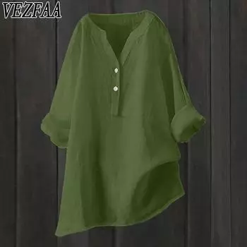 VEZFAA женские модные повседневные весенне-осенние однотонные блузки и рубашки с v-образным вырезом и длинными рукавами с принтом S чёрный