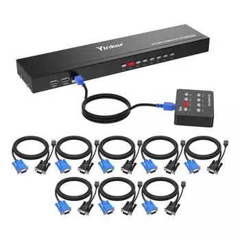VGA KVM 8 USB VGA коммутатор для монтажа в стойку KVM 8 KVM кабели 4 USB концентратора проводной настольный селектор для монтажа в стойку уши порты, + + + + чёрный