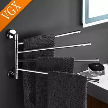 VGX Activity Towel Racks 3-4-Arm Rotating Swivel Towel Bar Wall-hung Bathroom Towel Rack Holder Stainless Steel 304 Chrome