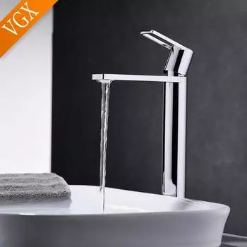 VGX Bathroom Faucets High Basin Mixer Sink Tall Faucet Gourmet Washbasin Water Tap Hot Cold Tapware Crane Brass Chrome BLack
