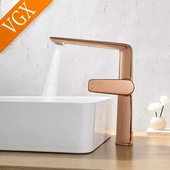 VGX Luxury Bathroom Faucets High Basin Mixer Tall Sink Faucet Gourmet Washbasin Tapware Hot Cold Water Tap Brass Rose Gold Grey Brass
