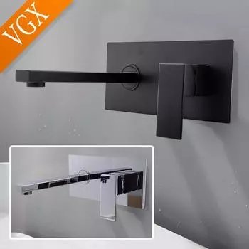 VGX настенные смесители для ванной комнаты, смеситель для раковины, кран для раковины, гурман, горячая и холодная вода, краны для умывальника, водопроводные краны для ванной комнаты, латунь, черный цвет