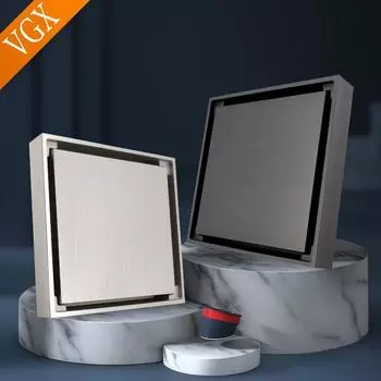 VGX Невидимый сливной клапан для пола Крышка душевого трапа Сливы Предотвращение обратного потока для кухни, ванной комнаты, латунный квадратный антизапах 100X100 100