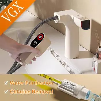 VGX Очищенные смесители для ванной комнаты Выдвижной фильтр для воды Белый смеситель для раковины Смеситель для мойки Gourmet LED Display Латунный кран для крана Brass