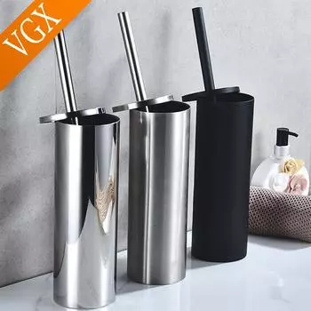 VGX Отдельно стоящий держатель для туалетной щетки из нержавеющей стали Вертикальный держатель для чистящей щетки Набор бытовых аксессуаров для ванной комнаты Черный