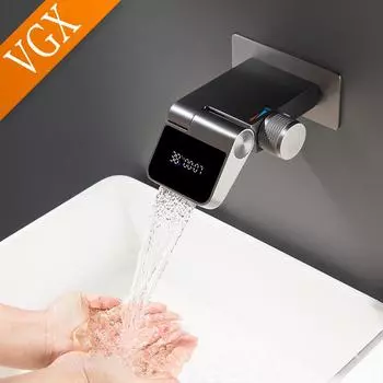 VGX Смеситель для ванной комнаты Скрытый смеситель для раковины Смесители для раковины Смеситель с дисплеем температуры Смеситель для гурманов Горячая и холодная вода Кран для латунной посуды Золото Brass