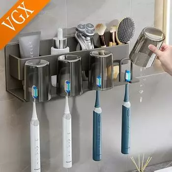 VGX Wall-mounted Toothbrush Holder Shelf Electric Toothbrush Rack Set Mouthwash Gargle Tooth Cup Punch-free Bathroom Accessories