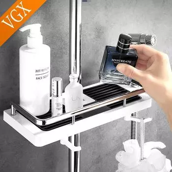 VGX ванная штанга душевая полка для хранения держатель органайзер с крючками подвесные корзины полки для туалета аксессуары для ванной комнаты