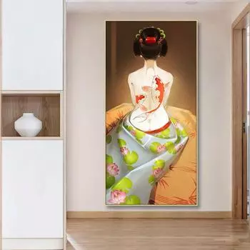 Входная картина в японском стиле Укиё-э Классический портрет дамы Висячая картина Японский ресторан Суши-магазин фреска 21*30cm