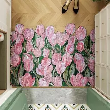 Входной пыленепроницаемый шелковый круглый коврик для пола, входная дверь, ПВХ-коврик, противоскользящий коврик для дома 40 * 60cm silk circle