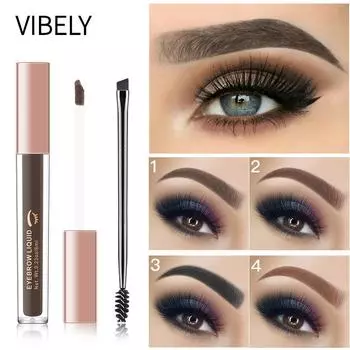 VIBELY 4-цветная жидкая тинт для бровей Водостойкая не оставляющая пятен жидкая тинт для бровей Светло-коричневый с кистью