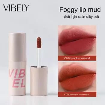 VIBELY Light Датчик тумана Водонепроницаемая матовая глазурь для губ Бархатная туманная маска для лица Длинная губа Грязевой красный 01
