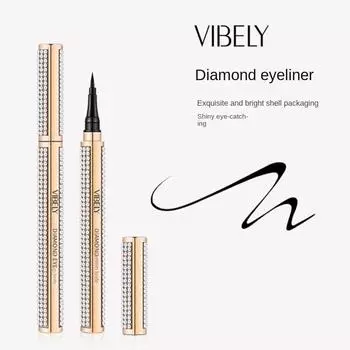 VIBELY Сверкающая алмазная подводка для глаз Водостойкая не размазывающаяся черная жидкая подводка для глаз Быстросохнущая очень мелкая подводка для глаз с измельченными бриллиантами