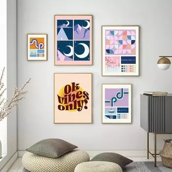 Vibes абстрактное искусство розовый цитата принт плаката Лондон заводной ретро ковбойский лунный пейзаж холст картина детская гостиная домашний декор 21cm30cm NoFrame