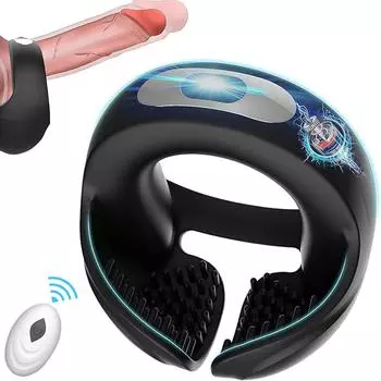 Вибрационное кольцо для пениса с 2 двигателями, растягивающееся силиконовое кольцо для члена с 10 режимами вибрации для стимуляции яичек пениса, секс-игрушка для мужчин No remote control