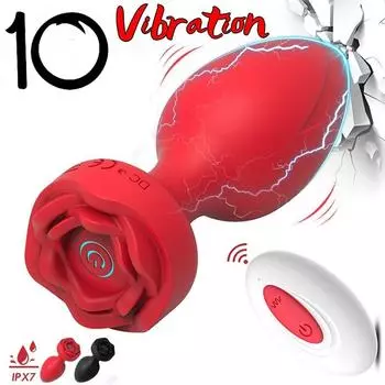 Вибрационный массажер простаты, анальная пробка, анальный вибратор с дистанционным управлением, 10 режимами и розовой основой, водонепроницаемая силиконовая игрушка-роза