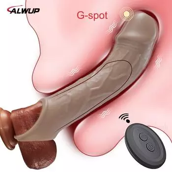 Вибрационный удлинитель пениса с дистанционным управлением, рукав для задержки эякуляции, удлинитель пениса, многоразовый силиконовый стимулятор точки G для пар A