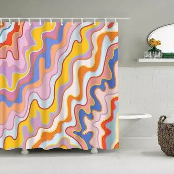 Vibrant Abstract Wave Print Waterproof Shower Curtain - Stylish, Durable & Easy-Care Choice for Contemporary Bathroom Dcor W90XH180cm