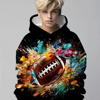 Vibrant Anime Football Print Unisex Hoodie - Soft Slight Stretch Polyester, Regular Fit, Machine Washable, Perfect for Casual Outdoor 100