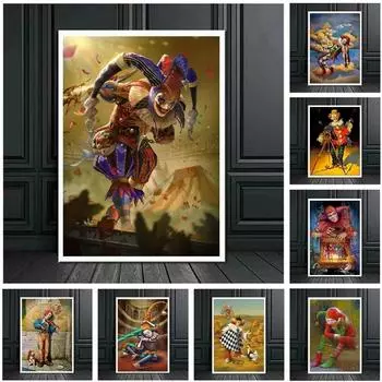 Vibrant Circus Clown Canvas Wall Art Playful Joker Acrobatics Poster Prints for Living Room Playground Decor 21cm30cm NoFrame