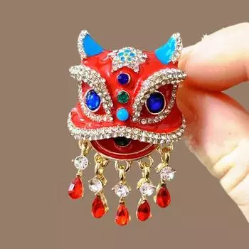 Vibrant Dancing Lion Red Enamel Brooch Pin Chinese Traditional Folk Art Design Accessory Badge for Festivals & Celebrations 1pc