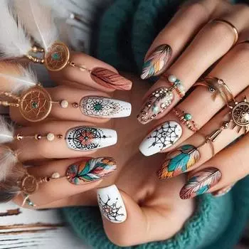 Vibrant Feathered Gradient Press On Nail Set Acrylic Nail Full Cover Stick on Nail Manicure Nail Art for Easy Application