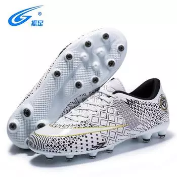 Vibrating football shoes boys and girls TPU long nails low-top mandarin duck black and white football training shoes 34