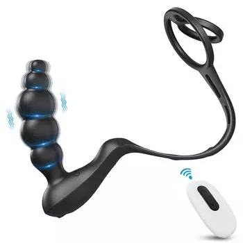Вибратор Кольцо на член с анальными бусинами Анальная пробка Секс-игрушки для мужчин пар Беспроводной пульт Массажер простаты Кольцо для члена Кольцо на пенис