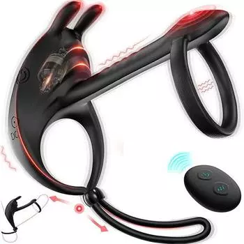 Вибрирующее кольцо для члена, секс-игрушка для мужчин, вибратор для пениса с 2 кольцами для пениса, вибратор для пениса, дистанционные вибраторы с 7 вибрациями, секс-игрушки для качающегося члена