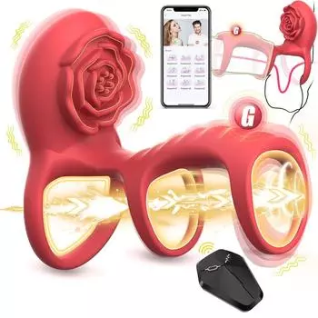 Вибрирующее кольцо для пениса Rose Стимуляция клиторальной точки G Кольцо для пениса Вибратор, дистанционное управление с помощью приложения 9 вибраций Эрекция для мужчин и женщин Эротические товары