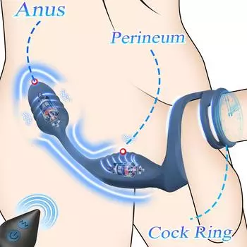Вибрирующее кольцо для пениса с анальной пробкой простаты, вибратор, мужские секс-игрушки, дистанционное управление, массажер для яичек, промежности, мошонки