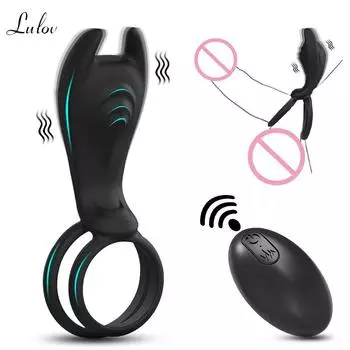 Вибрирующее кольцо для пениса с дистанционным управлением для мужчин, пар, двойное кольцо для пениса, кольцо для задержки эякуляции, стимулятор клитора, секс-игрушки A