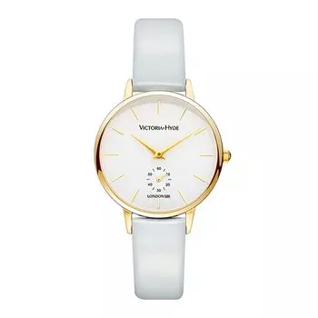 [VICTORIA HYDE] Женские простые кварцевые часы с кожаным ремешком, водонепроницаемые (Светло-синий)