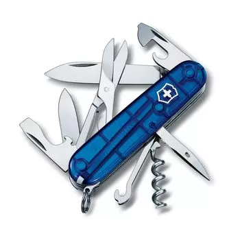 VICTORINOX Climber полупрозрачный синий швейцарский армейский нож многофункциональный нож для походов, альпинизма, скалолазания, ножницы с многофункциональным крючком Swiss