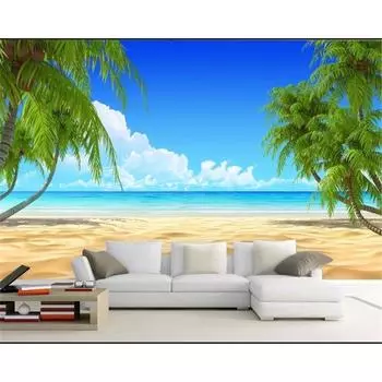 Вид на море Кокосовая пальма 3d Обои Природный пейзаж Фреска Спальня Гостиная Обои Фреска 200 cm(W) x 140 cm(H)