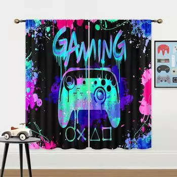 Video Game Controller Gaming Curtains, Rod Pocket Gamer Room Decor, Men s Cool Gamepad, Teens, Girls, Boys, Bedroom Drapes 100W160H(CM)40x63in&Hook